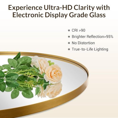 Round Gold Mirror 30 inch, Brass Mirror with Brushed Gold Frame, Wall Mounted Stainless Steel Metal Frame Round Mirror for Bathroom, Living Room, Bedroom
