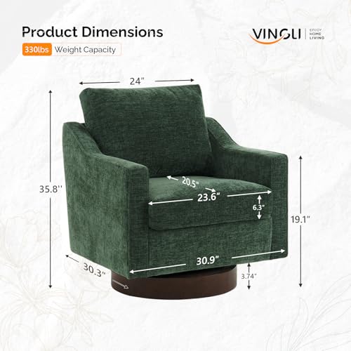 Mid-Century Modern Swivel Accent Chair, 360°Upholstered Armchair, Home Sofa with Track Arms for Living Room, Bedroom, Reading Room, Club Swivel Chair,Chenille Green