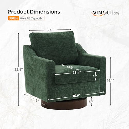 Mid-Century Modern Swivel Accent Chair, 360°Upholstered Armchair, Home Sofa with Track Arms for Living Room, Bedroom, Reading Room, Club Swivel Chair,Chenille Green
