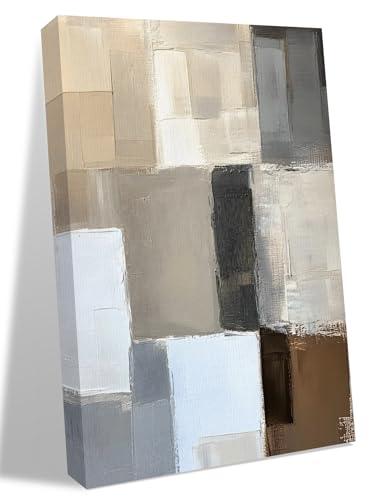 NuYeBiofx Impressionist Style Brown Color Block Canvas Wall Art Prints,48"x32" Framed Picture Artwork Oil Style Pattern Printed Canvas Oil Painting for Living Room Bedroom Office,Ready to Hang