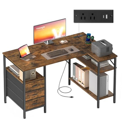 L Shaped Computer Desk with Drawers, Small Gaming Desk with Shelves, view 2
