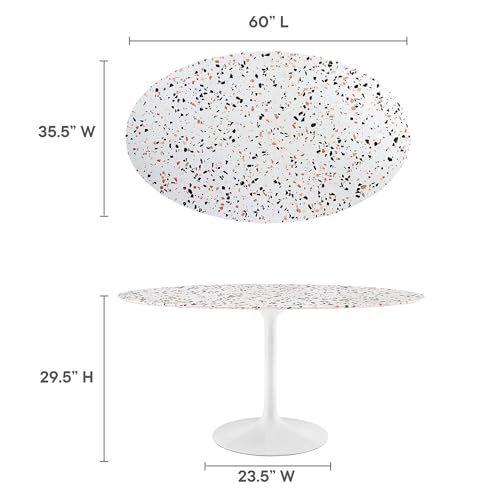 Lippa 60Inch Oval Dining Table Elegant Terrazzo White Finish Modern Kitchen Room Entertaining Home Furniture Quality Stylish Durable Refined Versatile Contemporary