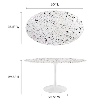 Lippa 60Inch Oval Dining Table Elegant Terrazzo White Finish Modern Kitchen Room Entertaining Home Furniture Quality Stylish Durable Refined Versatile Contemporary