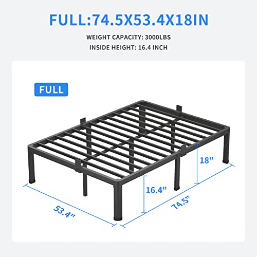 18 Inch Full Size Bed Frame with Round Corner Legs and Mattress Stopper, view 3