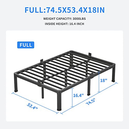 18 Inch Full Size Bed Frame with Round Corner Legs and Mattress Stopper, view 3