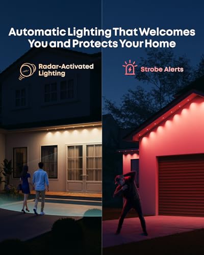 eufy Permanent Outdoor Lights S4, Radar-Activated, 200ft with 144 RGBWW LED String Lights for Daily, Accent and Christmas Decorations, AI Themes, Work Cams, Matter Support, IP67 Waterproof