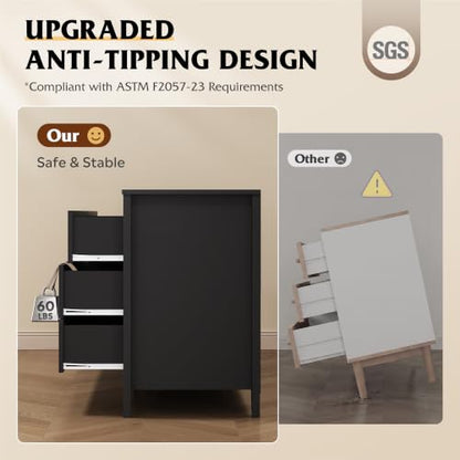 Black Dresser 6 Drawers for Bedroom, Wood Dresser TV Stand for 55" TV, view 5