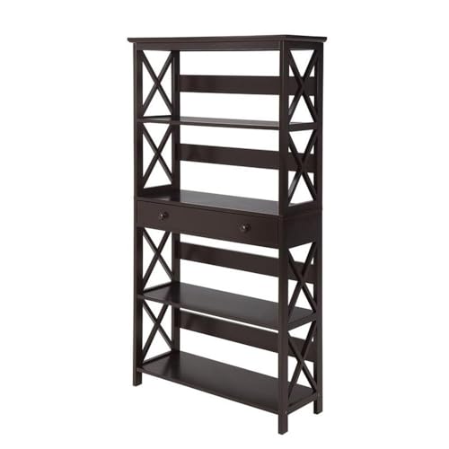 Oxford 5 Tier Bookcase with Drawer, Espresso