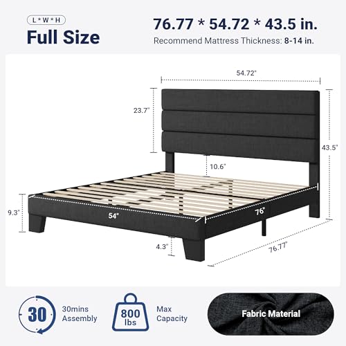 Gray Platform Bed with Fabric Headboard, view 3