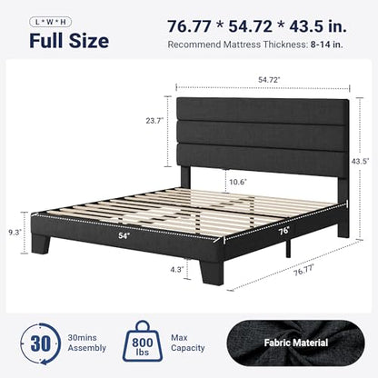 Gray Platform Bed with Fabric Headboard, view 3