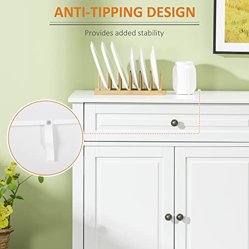 Sideboard Buffet Cabinet, Modern Buffet Cabinet with Storage and 2 Drawers, Coffee Bar Station with Adjustable Shelves for Kitchen, Entryway, White