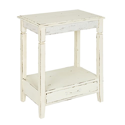 Idabelle Wood Side Table with Drawer, Cream