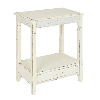 Idabelle Wood Side Table with Drawer, Cream