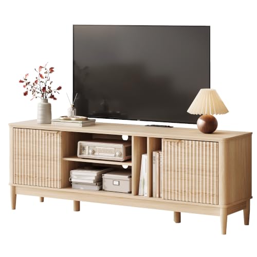 Mid Century Modern Fluted TV Stand for 75" TV, Natural Oak, view 2