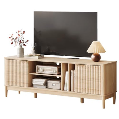 Mid Century Modern Fluted TV Stand for 75" TV, Natural Oak, view 2