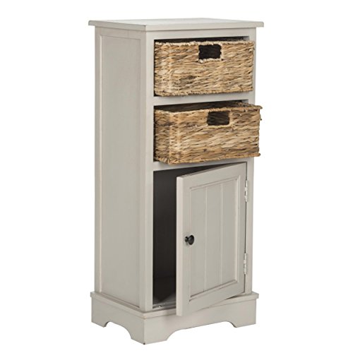 SAFAVIEH Furniture - Connery 2-Basket Cabinet - Cherry - Solid Wood - Farmhouse Storage Design - Ideal for Living Room, Entryway, Home Office, 16" W x 12" D x 35" H - Fully Assembled (AMH5742C)