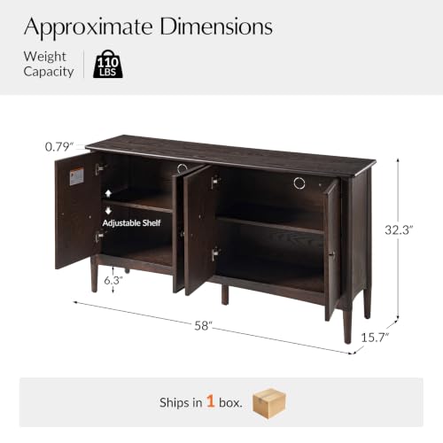 58" Wood Buffet Sideboard Cabinet with Storage, Auburn, view 3