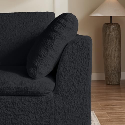 110" Cloud Sectional Couches for Living Room, Convertible L Shape Couch with Ottoman, 3 Seater Modular Sectional Sofa, Black