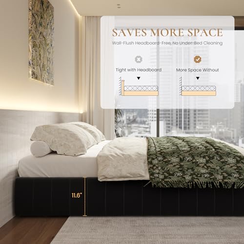 King Size Velvet Upholstered Platform Bed Frame with 4 Storage Drawers, view 7