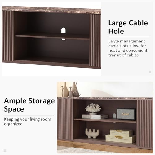 70" Modern Fluted TV Stand, for TVs Up to 80", Faux Marble Top, Brown Oak, view 6