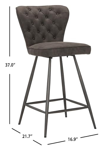 Safavieh FOX1702C-SET2 American Homes Collection Ashby Modern Tufted Swivel Counter Stool, 26", Grey/Black