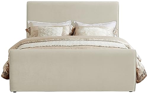 Meridian Furniture SloanCream-K Sloan Collection Modern | Contemporary Velvet Upholstered King Bed with Rich Soft Cream Velvet, Curved Headboard and Footboard, 82" W x 96" D x 45" H, Cream, King