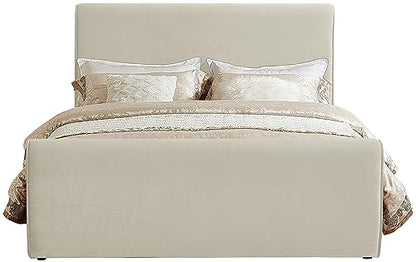 Meridian Furniture SloanCream-K Sloan Collection Modern | Contemporary Velvet Upholstered King Bed with Rich Soft Cream Velvet, Curved Headboard and Footboard, 82" W x 96" D x 45" H, Cream, King