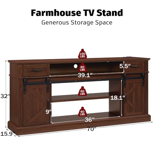 70" Farmhouse TV Stand w/LED for 70-80in TVs, 32" Tall Entertainment Center, view 3