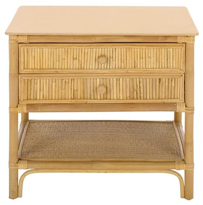 SAFAVIEH Furniture - Imari Nightstand - Natural - Rattan & Solid Wood - 2-Drawer Nightstand with Shelf Storage - Handwoven Design for Bedroom & Guest Room, 17.3" W x 24.4" D x 23.2" H (NST6001A)