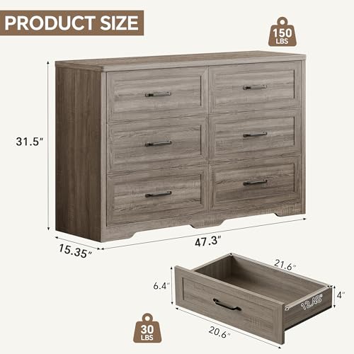 Farmhouse 6 Drawer Dresser for Bedroom, view 3