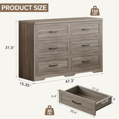 Farmhouse 6 Drawer Dresser for Bedroom, view 3