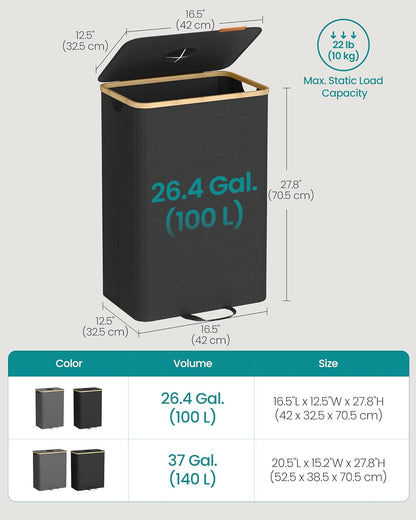 Recycling Bin for Kitchen 26.4 Gallon. Bottle Recycling Container, Collection Bin, for Metal, Plastic, Paper, Glass, Inner Bag with Handles, Kitchen, Ink Black and Natural Beige URRB509B01