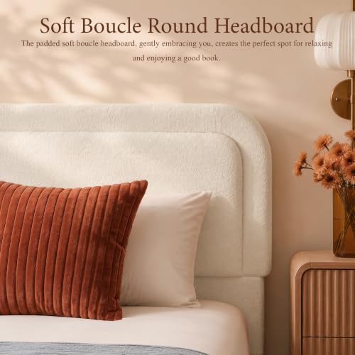 Cloud Queen Bed Frame with Headboard, Solid Wood Legs, Beige, view 6