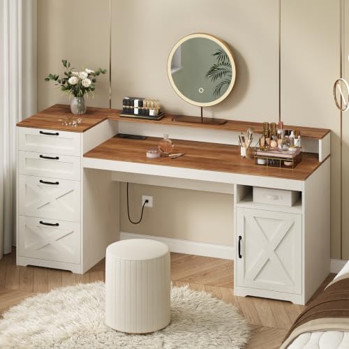63" Farmhouse Computer Desk with 4 Drawers for Home Office, Bedroom, view 4
