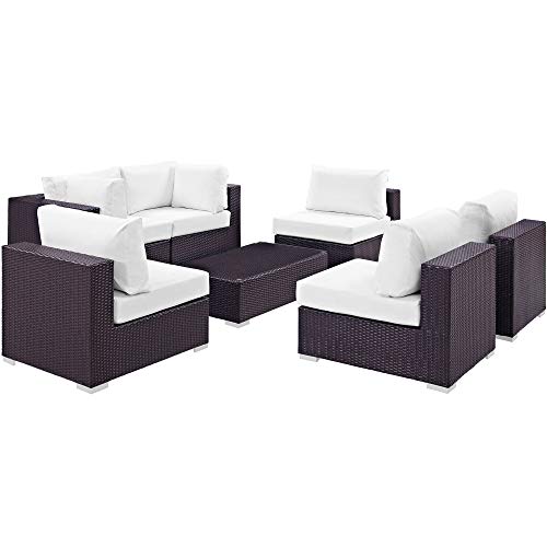 Convene Outdoor Sectional Set | Weather-Resistant Rattan | Aluminum Frame | 7 Piece Patio Furniture with Cushions