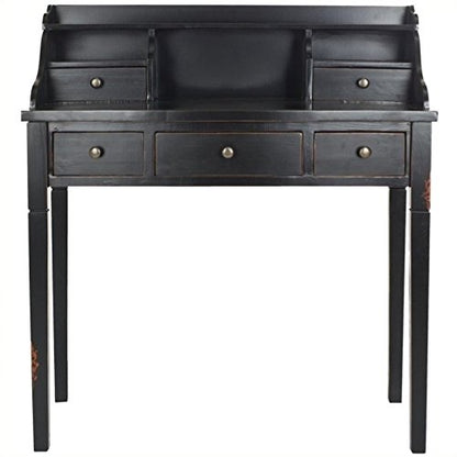 SAFAVIEH Furniture - Landon 5-Drawer Writing Desk - Black - Solid Wood - Classic Hutch Design - Ideal for Home Office, Living Room, Den, 36.2"W x 19.1"D x 40.5"H (AMH6516B)