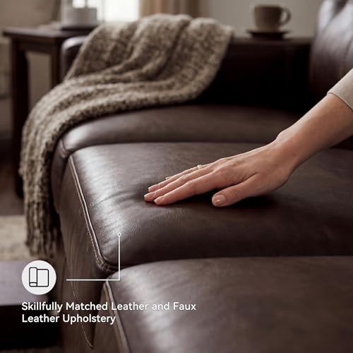Signature Design by Ashley Santorine Transitional Tufted Leather Match Sofa, Dark Brown