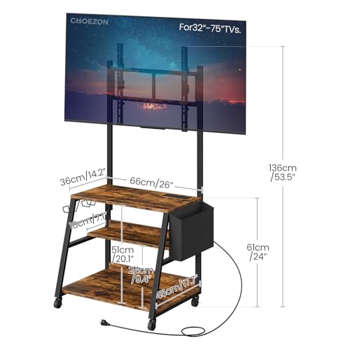 Rolling TV Stand with Mount and Storage, for up to 75 inch TVs, view 3