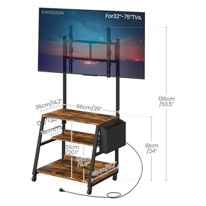 Rolling TV Stand with Mount and Storage, for up to 75 inch TVs, view 3