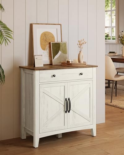 VASAGLE LIRY Collection - Buffet Cabinet, Coffee Bar Cabinet with a Drawer, Adjustable Shelf, Sideboard Storage with Cable Hole, Drawer Divider, Rustic White and Honey Brown UBBK341W01V1S