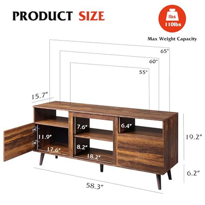 Mid-Century TV Stand for TVs Up to 65", Storage Cabinet, Retro Brown, view 3