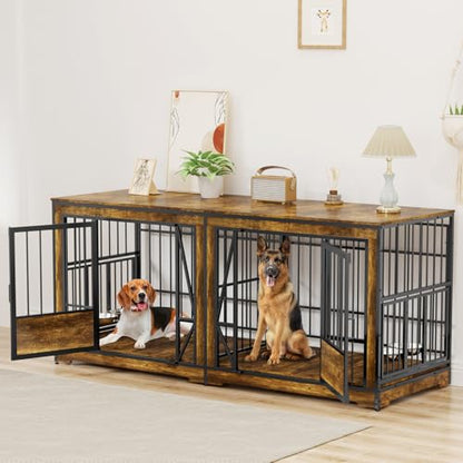 71 Inch Double Dog Crates Furniture for Large Dogs, view 2
