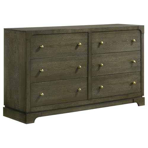 Queen Bedroom Set, 4 Piece Bedroom Set, Dark Rubberwood and Ash Veneer Set, Upholstered Queen Bed with Extra High Beige Headboard, Nightstand, Dresser, Mirror