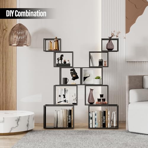 5-Tier Black Unique Metal Bookshelf – 49.2" Modern Bookcase for Books, CDs, view 6