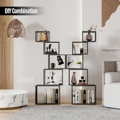 5-Tier Black Unique Metal Bookshelf – 49.2" Modern Bookcase for Books, CDs, view 6