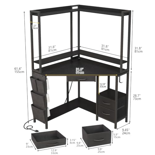 Corner Desk with Drawers Shelves, Office Desk with Hutch, view 3