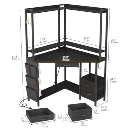 Corner Desk with Drawers Shelves, Office Desk with Hutch, view 3