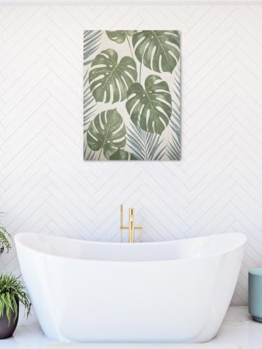 NuYeBiofx Farm Retro Monstera Palm Leaves Canvas Wall Art Prints,40"x28" Framed Picture Artwork Sage Green Gray Plant Printed Canvas Oil Painting for Living Room Bedroom Office,Ready to Hang
