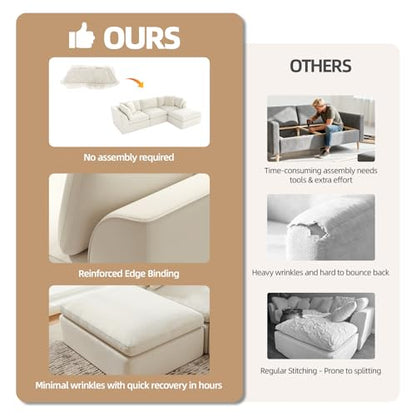 7 Seater Modular Sectional Couch,Modern L/U Shaped Boneless Sectional Sofa with Ottoman,Chenille Cloud Couches for Living Room,Beige