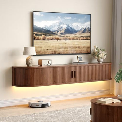 71" Floating TV Stand, Wall Mounted Entertainment Center Walnut, view 2